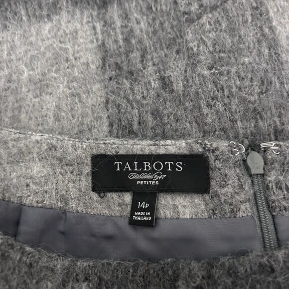 TALBOTS Women’s Gray Buffalo Plaid Wool Blend Preppy Pencil Skirt Sz. 14P - Picture 5 of 6